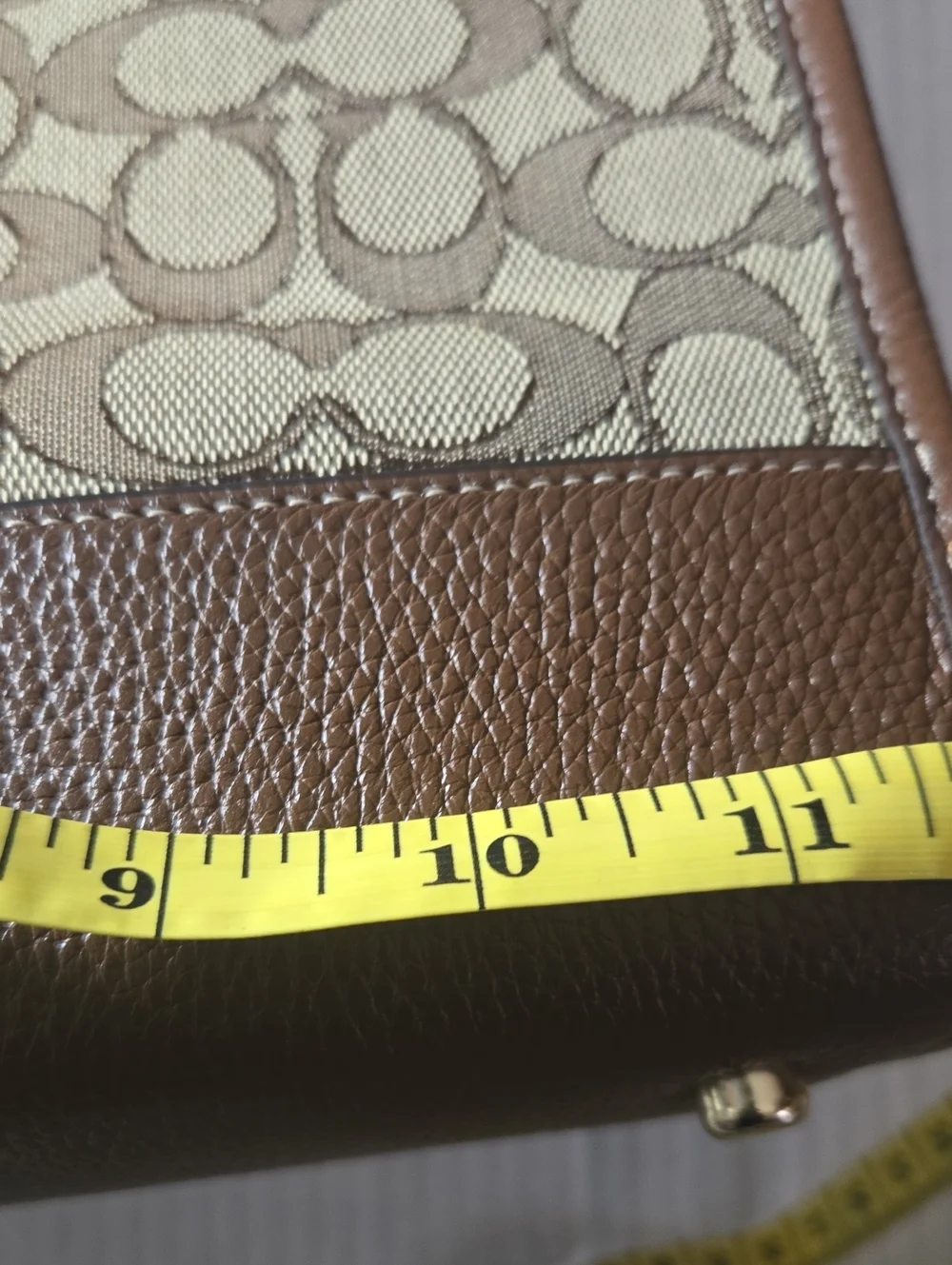 Coach  Dempsey Brown Signature Canvas Satchel with Burgundy and Tan Stripe